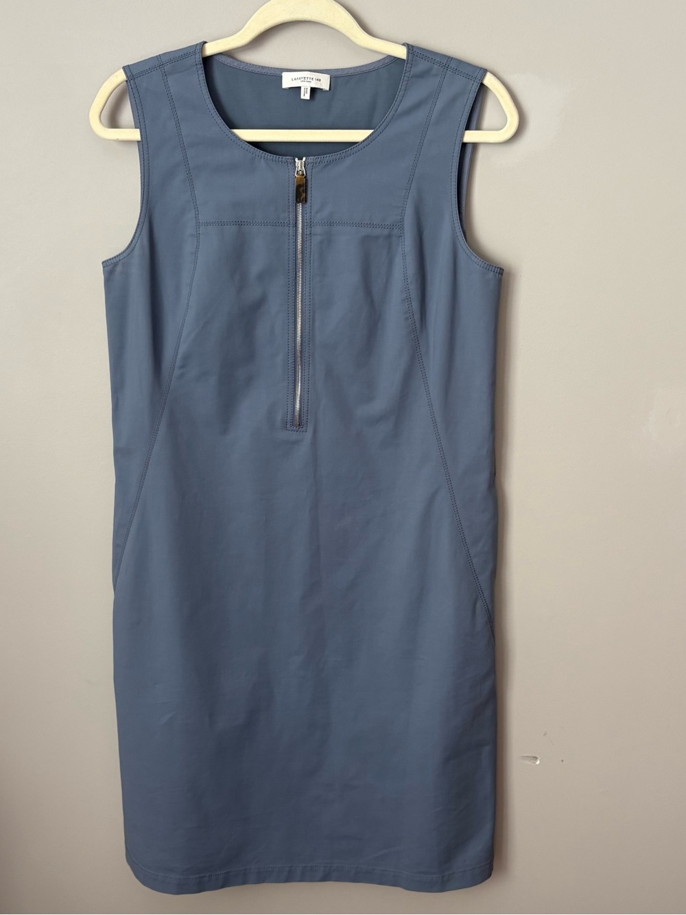 Lafayette 148 New York Slate-Blue Sleeveless Zip-Front Sheath